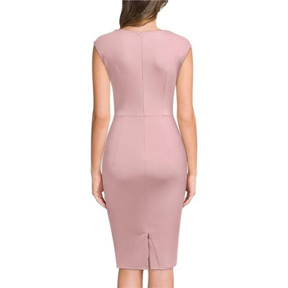 Women's Retro Ruffle Slim Pencil Dress Light Pink - Picture 3 of 5
